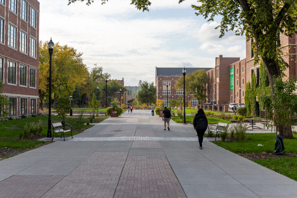 Pedestrians on UND campus